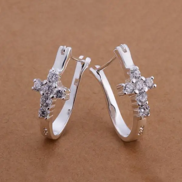 

For Women Lady Wedding Elegant Gorgeous Design Silver Color Inlaid Stone Cross Earring Jewelry Free Shipping Factory Price