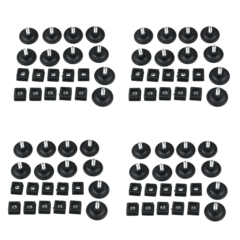 40 Sets 45mm Base Dia Adjustable Leveling Foot 25mmx25mm Square Tube Insert Kit