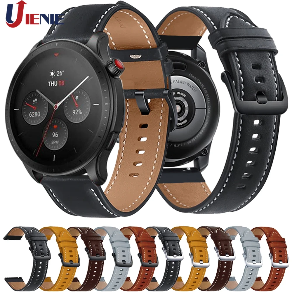 

Ремешок кожаный для часов Huami Amazfit GTR 4 3 2 2e, спортивный браслет для GTS 4 2 Mini/Bip U Pro/ gtr 47 мм, 20/22 мм