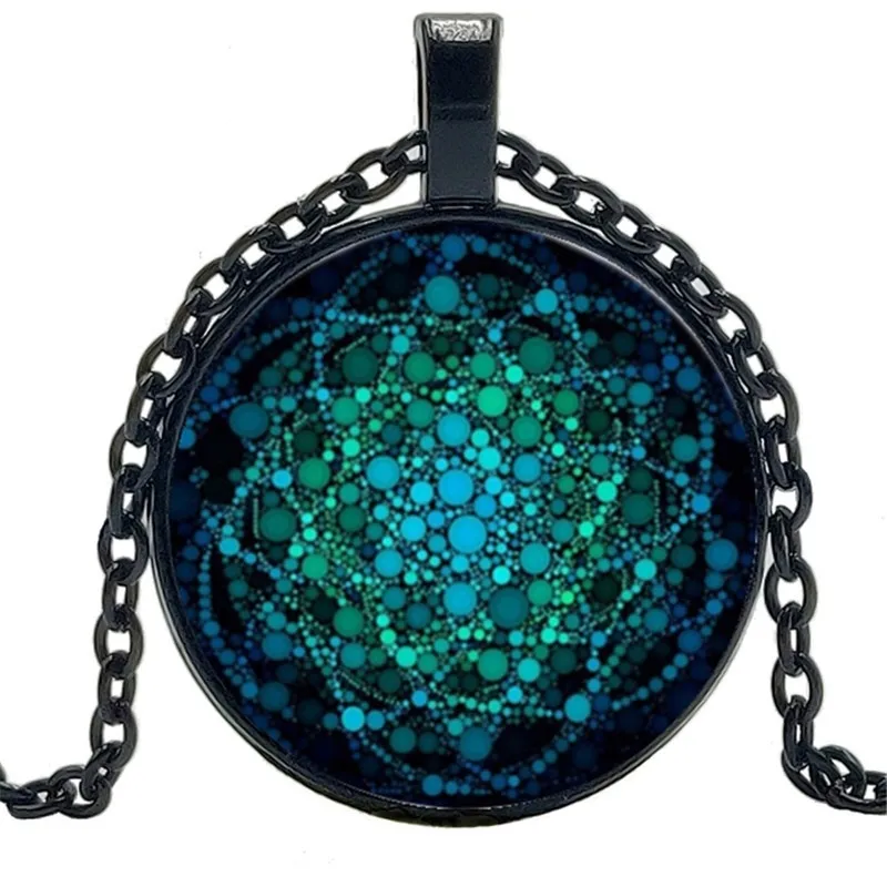 

Sacred Geometry Mandala Flower of Life Om Yoga Chakra Photo Glass Dome Cabochon Pendant Chain Necklace for Women's Men's Gifts