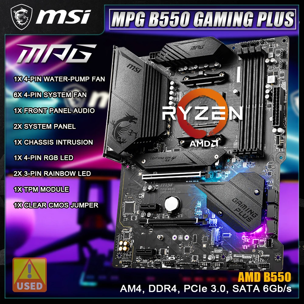 

MSI MPG B550 GAMING PLUS Gaming Motherboard (AMD AM4, DDR4, PCIe 4.0, SATA 6Gb/s, M.2, USB 3.2 Gen 2, HDMI/DP, ATX)