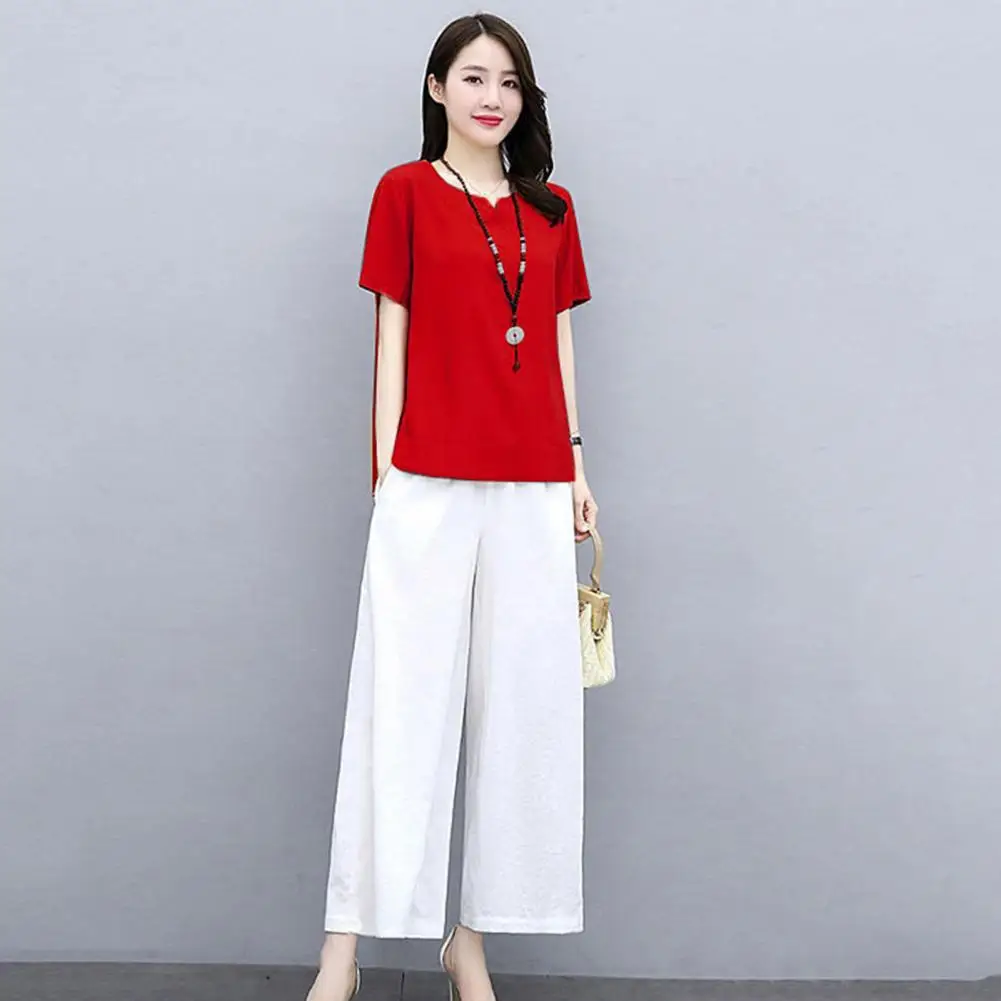 

2 Pcs/Set Top Trousers Suit Loose Women T-shirt Pants Set Pullover Lady Top Pants Set