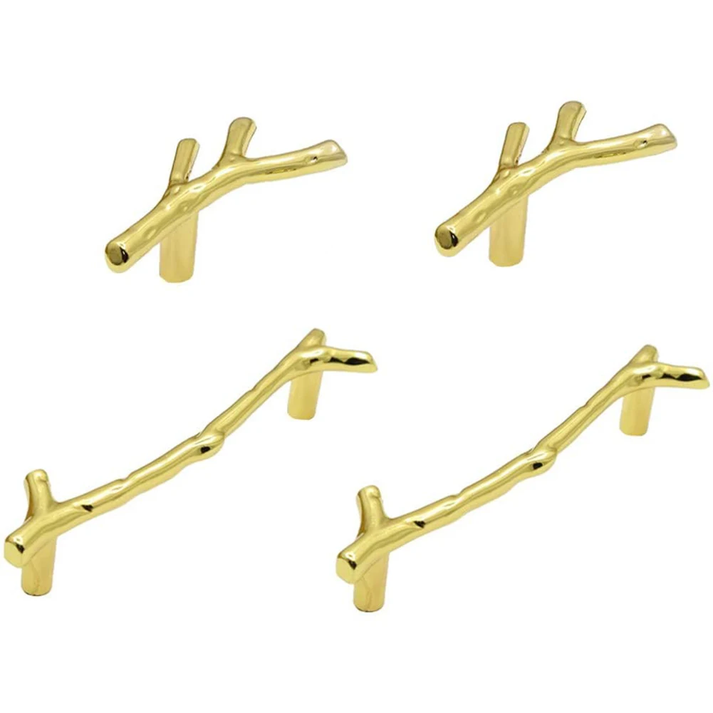 

4 Pieces of Cabinet Handle Bifurcated Drawer Handle Kitchen Single Hole Knob Dresser Furniture Accessories(Golden)
