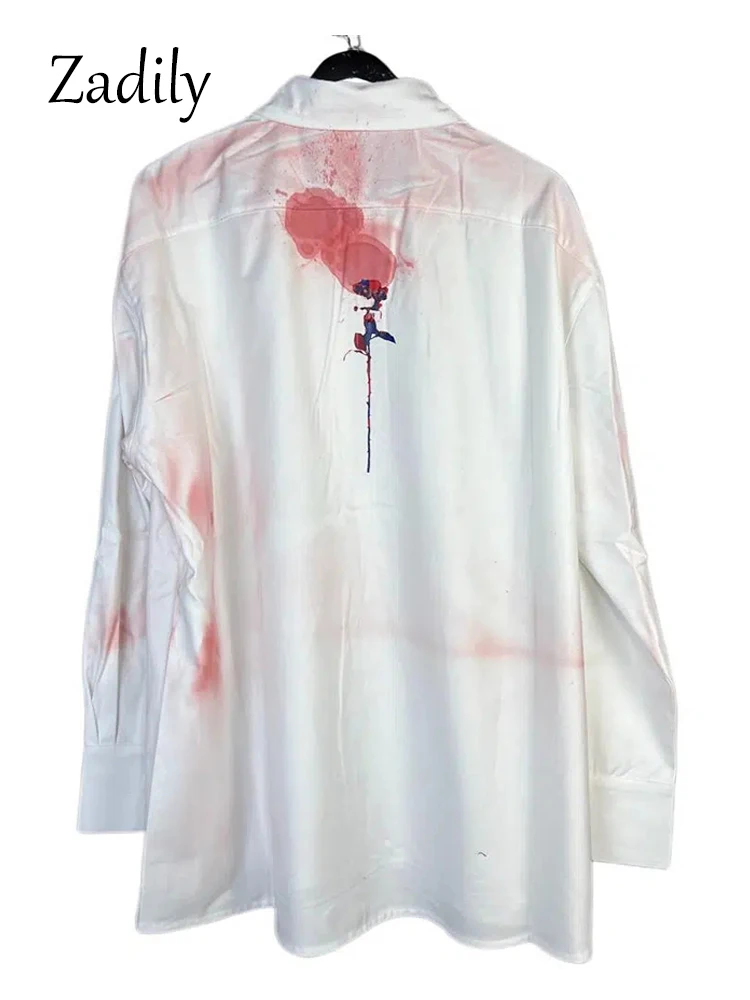 Женская блузка с длинным рукавом и принтом на пуговицах |