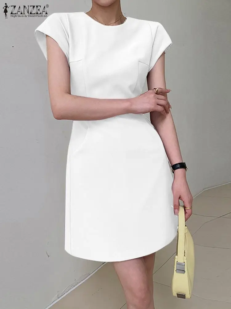 

ZANZEA Fashion Club Party Dress Women Solid Short Sleeve Work Sundress Summer Office OL Vestido A Line Slim Dresses Causal Robe