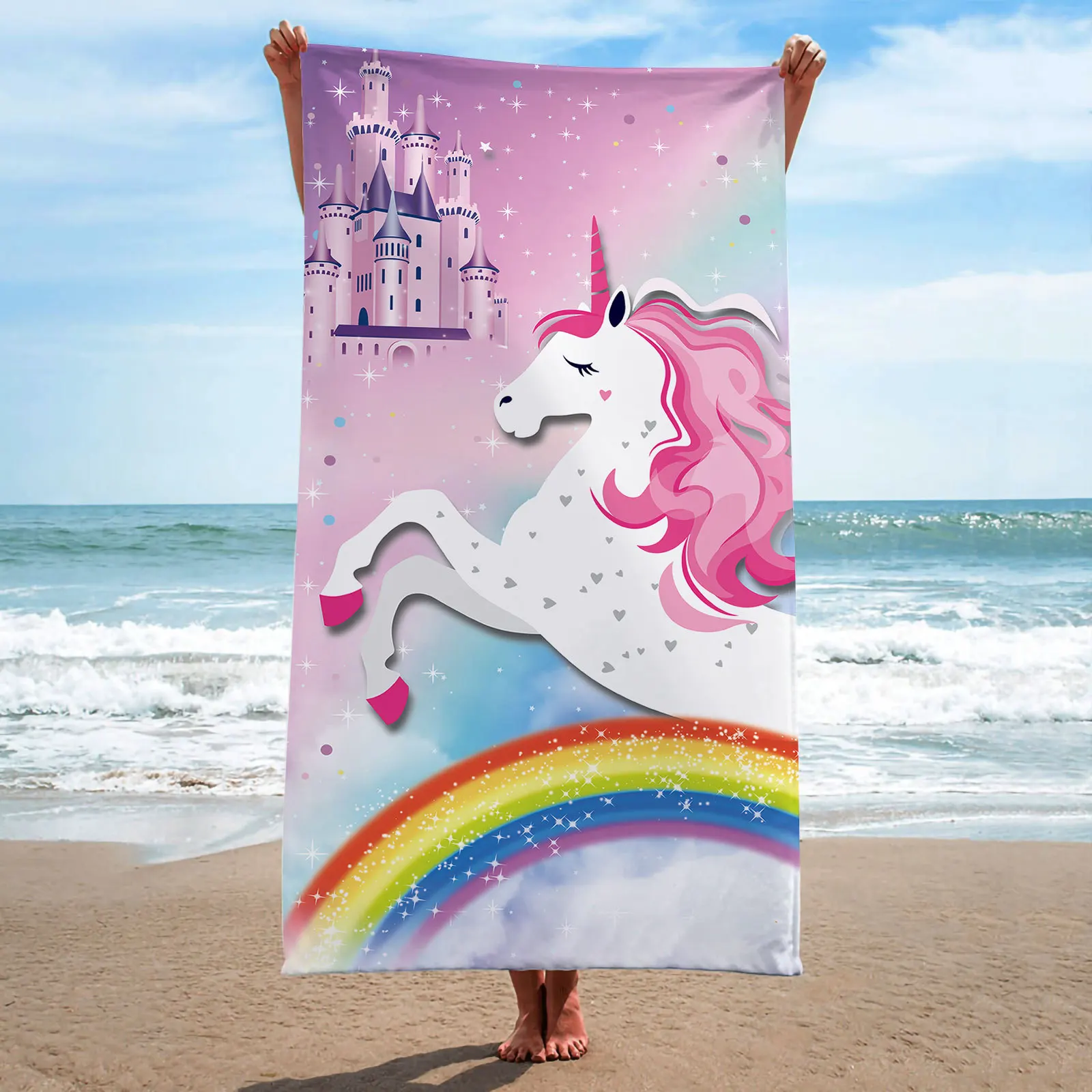 

Cartoon Unicorn Print Quick Dry Beach Towel Large Bath Towels Surf Poncho Microfiber Bath Towel Summer Swimming Xxl Beach Towel