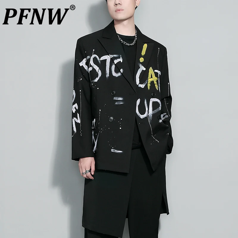

PFNW весенне-осенний мужской винтажный Модный контрастный красивый костюм с принтом Топ Повседневный двубортный пиджак пальто 12A7157