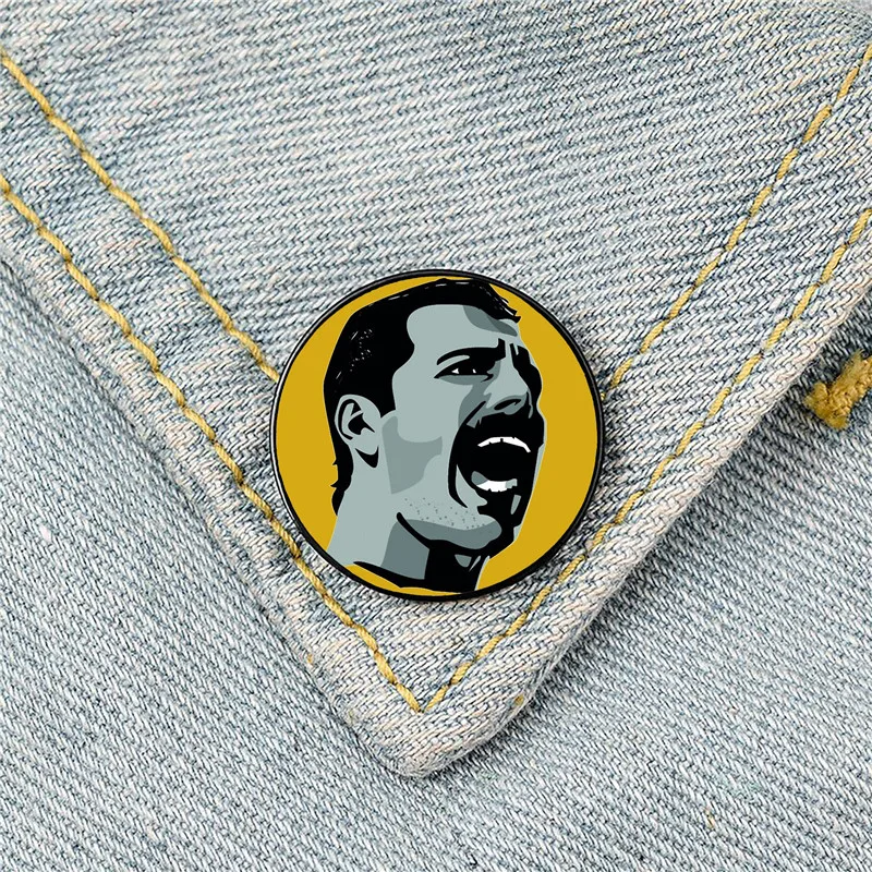 

Freddie Mercury shout Pin Custom Funny Brooches Shirt Lapel Bag Cute Badge Cartoon Cute Jewelry Gift for Lover Girl Friends