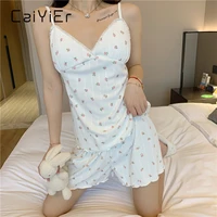 caiyier 2022 women pajamas set summer sling flower print sexy nightwear girls cute underwear camis and shorts sleepwear with pad