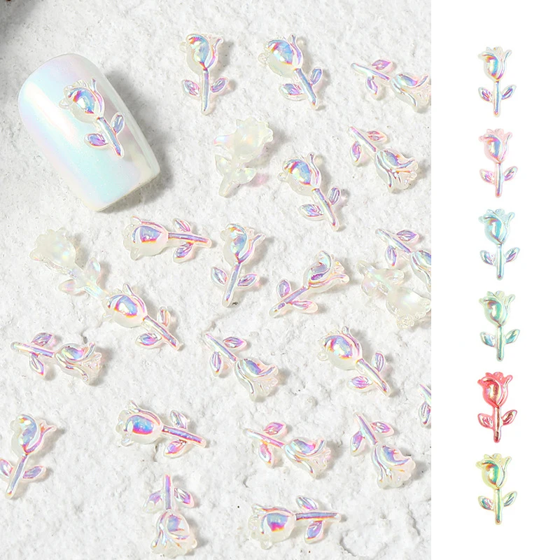 

New 30Pcs 3D Cute Resin Aurora Rose Flowers Art Decorations for Jewelry Charms DIY Manicure Nails Glitter Accessories Designer