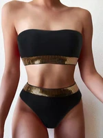 sexy black gold push up high waist bikini women bandeau swimsuit bandeau brazilian swimwear 2022 new separate beach bathing suit