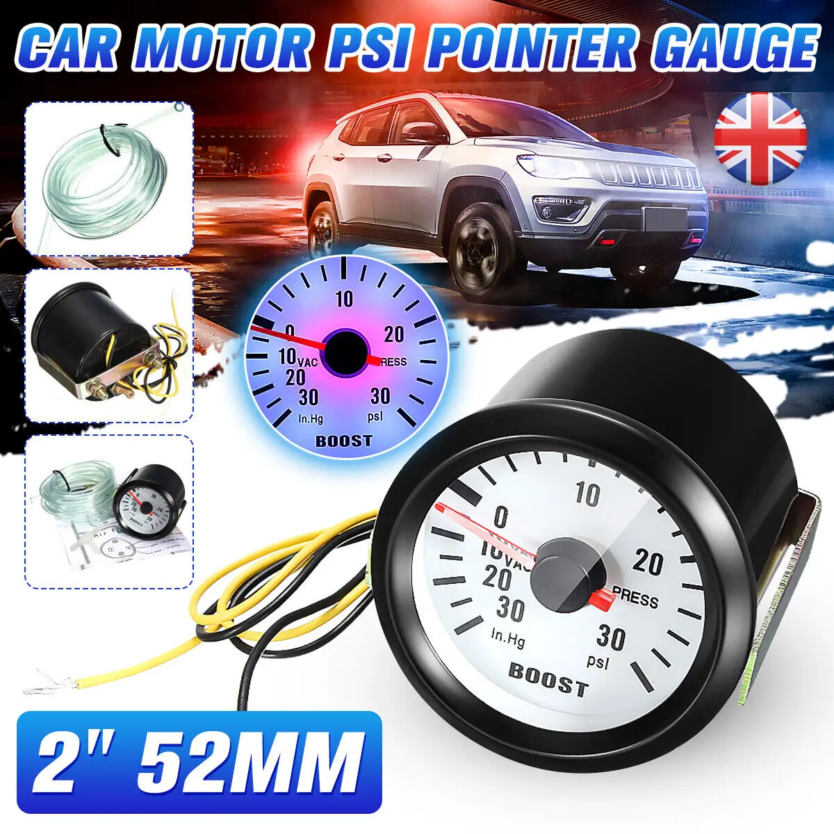 

52mm Car Turbo Analogue Boost Vacuum Gauge Pointer Boost 30 Psi Dials Meter Car Accessories New 2023