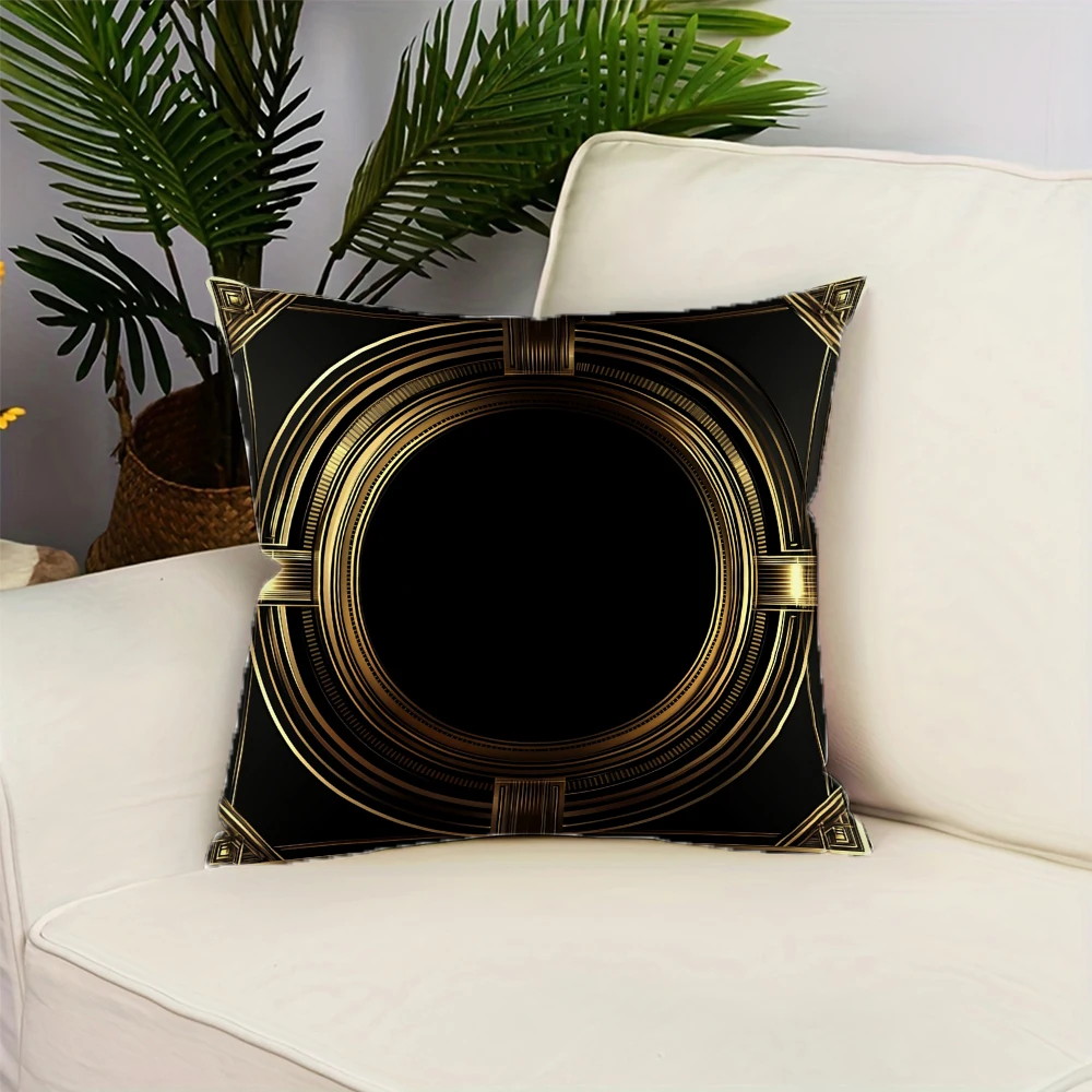 

Metallic Glossy Line Printed Pattern Throw Pillow Cover Polyester Cushion Cover Home Decor Pillow Cover with Zipper