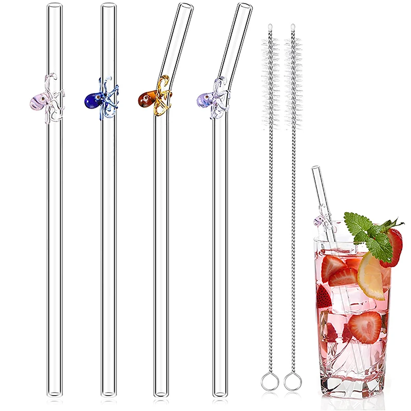 

High Borosilicate Octopus Glass Drinking Straws Reusable Bar Tool for Coffee Mug Tea Beer Cocktail Smoothies Juices Home Party