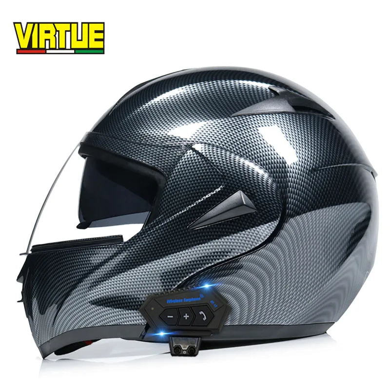 Bluetooth Helmet Flip Up Visor Dual Lens Cascos DOT Cool Motorcycle Helmet Full Face Casco Black Motorbike Helmets Modular