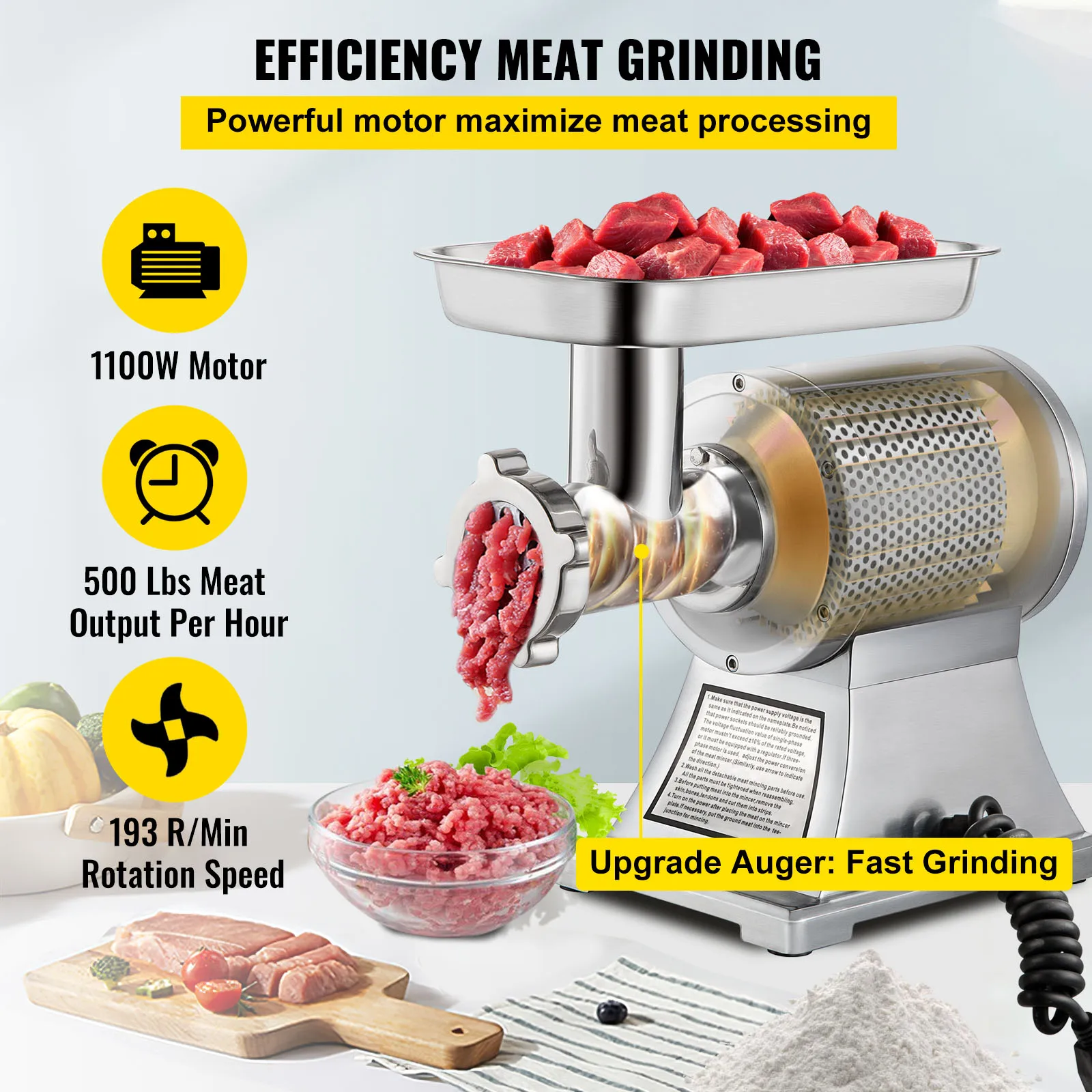 vevor 250kgh electric meat mincer grinder 1100w commercial kitchen chopper food processor sausage maker machine home appliance free global shipping