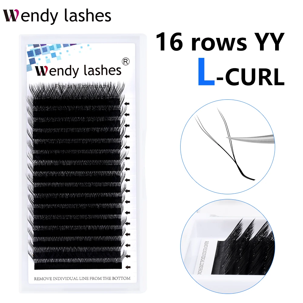 Wendy 16 Lines YY L Curl Lashes Two Tips Eyelashes Cilios Y Brasileiro Lash Supplies Mesh Black YY Shape Eyelash Extension 0.07