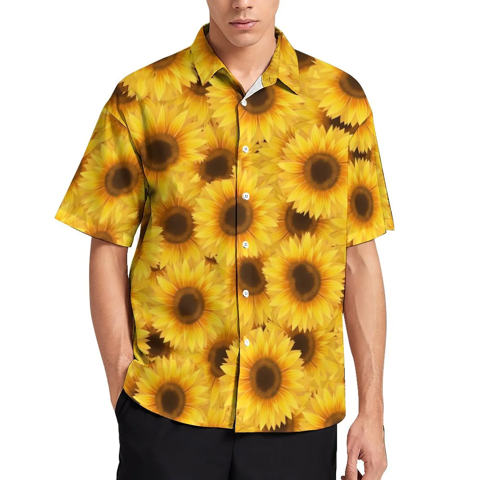 

Sunflower Print Blouses Man Nature Flower Casual Shirts Summer Short-Sleeve Graphic Retro Oversized Vacation Shirt Birthday Gift