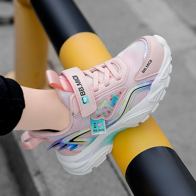 New Children's Running Sneakers Girls Mesh Breathable Casual Sports Shoes Campus Lightweight Children's Walking Shoes