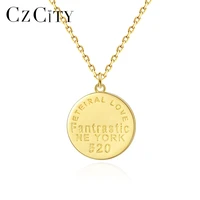 czcity necklace for women vintage gold coin carved initial 925 sterling silver woman clavicle pendant girls statement jewelry