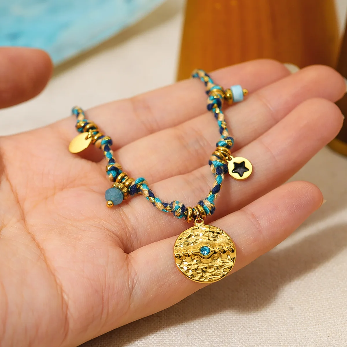 TOSOKO винтажный плетеный браслет ручной работы из нержавеющей стали с цветной