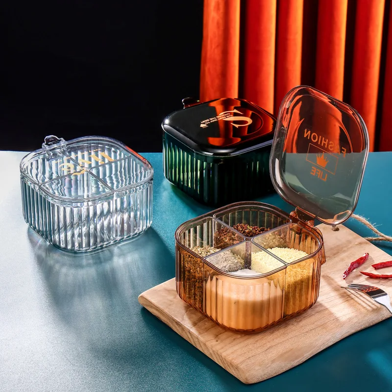 

Kitchen Storage BoxesTransparent Seasoning Box Four-Grid One-Piece Seasoning Tank Detachable Combination Set