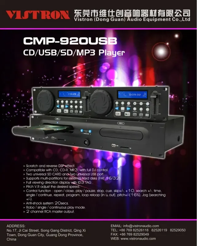 CMP-920USB Китай поставка DJ оборудование CD-плеер горячие новые продукты на 2015 CDJ USB SD