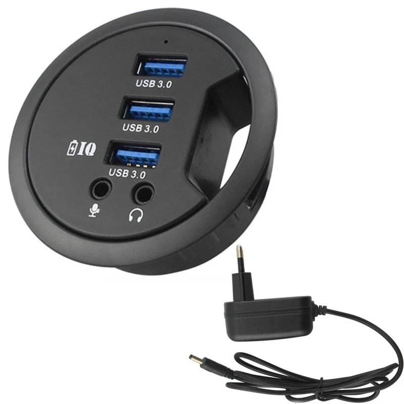 

R2LB 5-Port USB 3.0 Hub Charging Stations Multi Splitter Grommet Hole for Cellphone