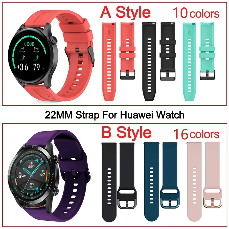 22mm Watch Strap For Huawei Watch Gt/2/2e/3 Pro/Magi Strap Silicone Smartwatch Bracelet Samsung Galaxy Watch 3/45mm/46mm/S3 Band