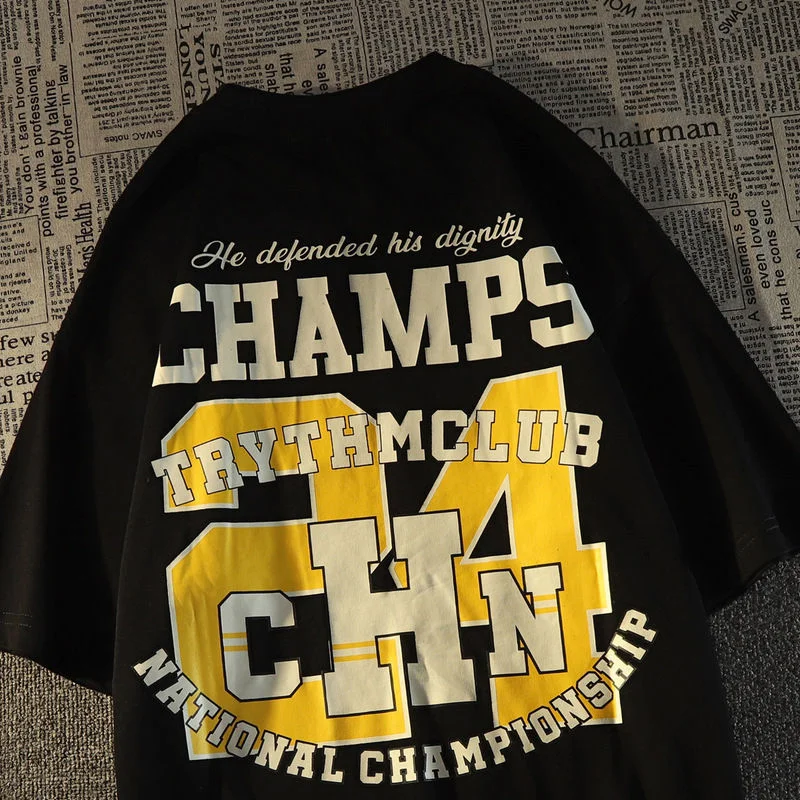 

American Retro Letter Sporty Graphic T Shirts Men Women Streetwear Oversized Tops Short Sleeve Summer Cotton Tee Harajuku Gothic