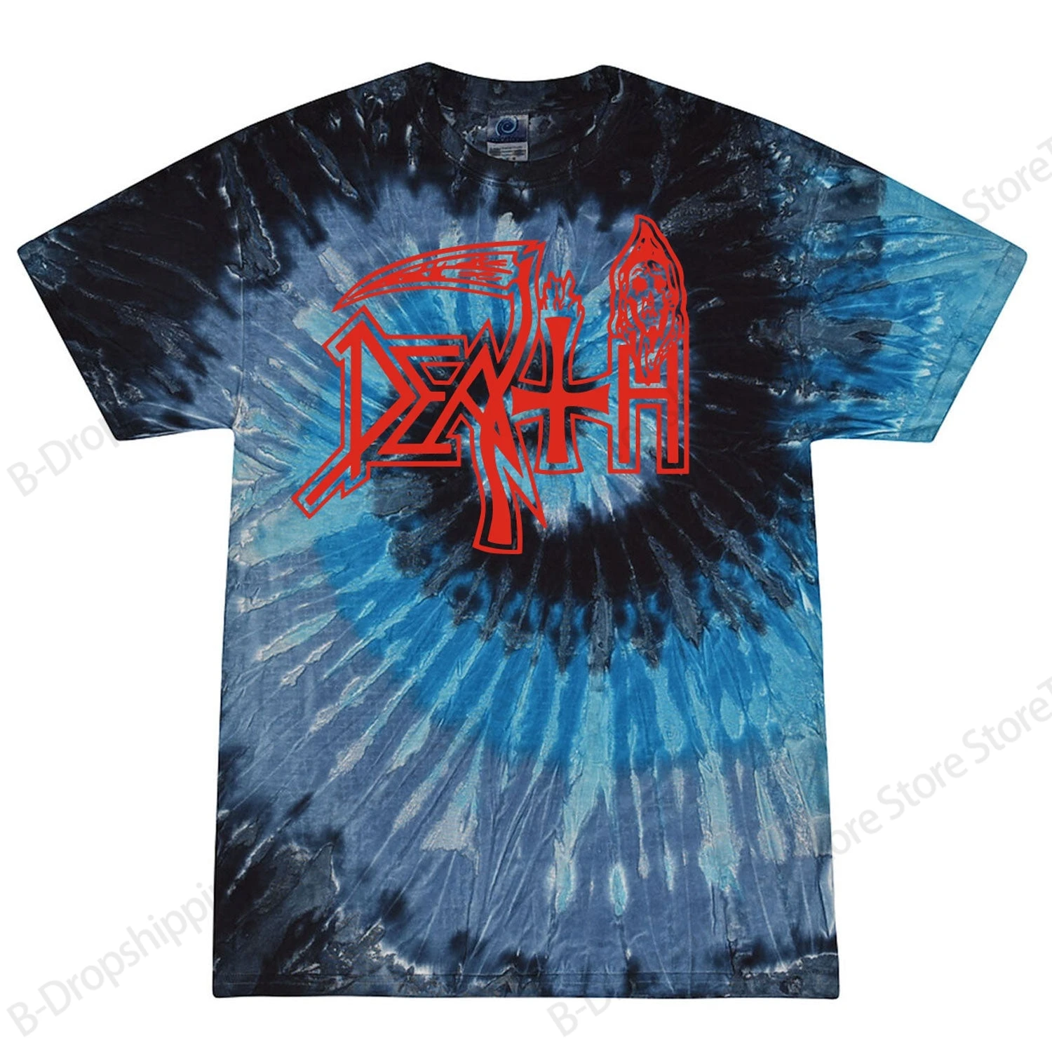 Фото Футболка с 3D-принтом Blue Heavy Metal Rock Death Band Tour, модная футболка для мужчин и женщин, хип-хоп, с коротким рукавом, мужская одежда, футболка. №1