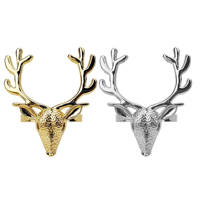 

6Pcs Deer Head Napkin Buckle Christmas Deer Napkin Ring Hotel Decoration Cloth Buckle Metal Napkin Ring
