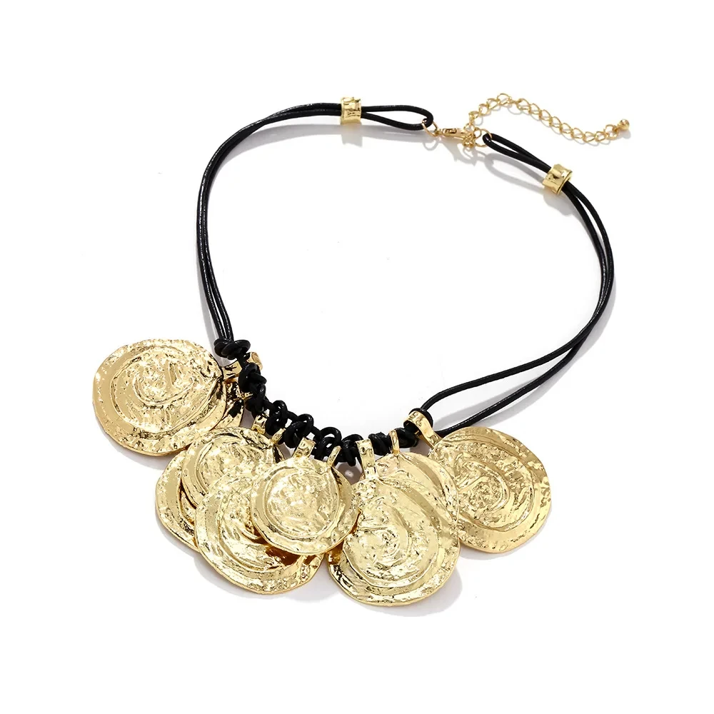 ZAA круглые металлические подвески ожерелья для женщин кожаные веревки цепи