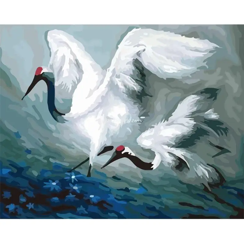 

White crane Paint by Number Kits 16 x 20 inch Canvas DIY O il Painting for Kids, Students, Adults Beginner Dropship