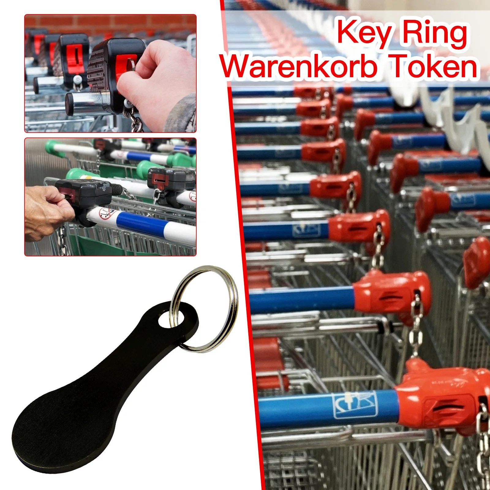 

2pcs Ring For Key Keychain Metal Aluminum Alloy Black Shopping Cart Token Keyring Accessories Decor Keyring Hook Coin Holder