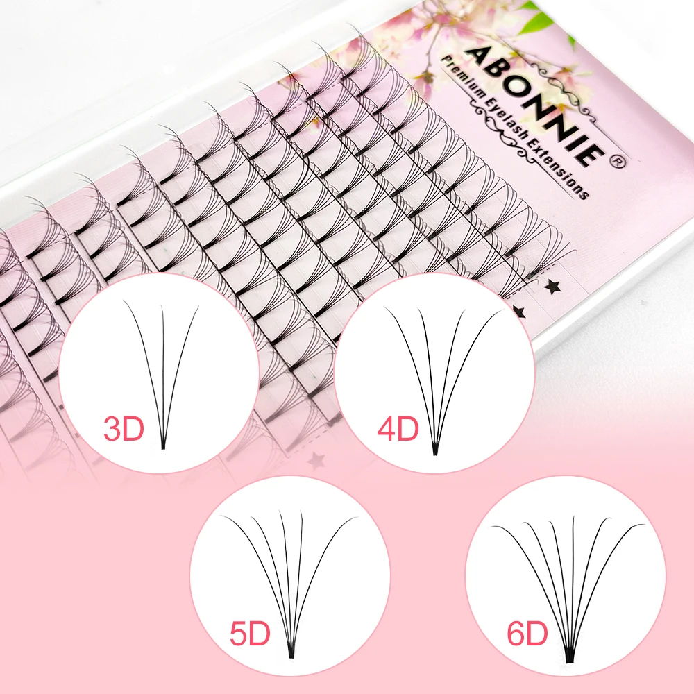 ABONNIE Premade Volume Fans Short Stem 3d/4d/5d/6d Russian  Eyelash Extension Mink Eyelash Extension All Size Lashes Tray