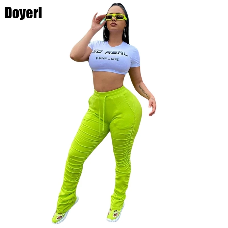 

Neon Stacked Pants Women Sweat Pants Joggers Sweatpants Streetwear Women High Waist Split Ruched Stacked Leggings Wholesale 2022