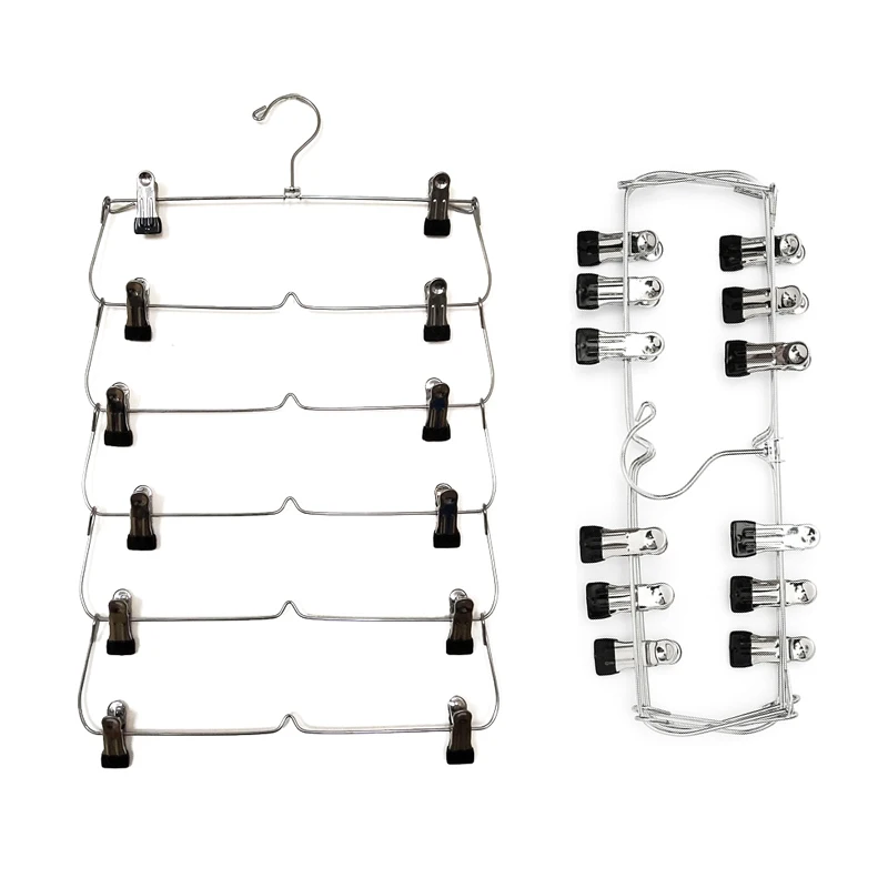 

Multifunctional Storage Artifact with 12 Clips Foldable Metal Clothes Hangers Trousers Skirt Rack Holder Save Space Drying Rack