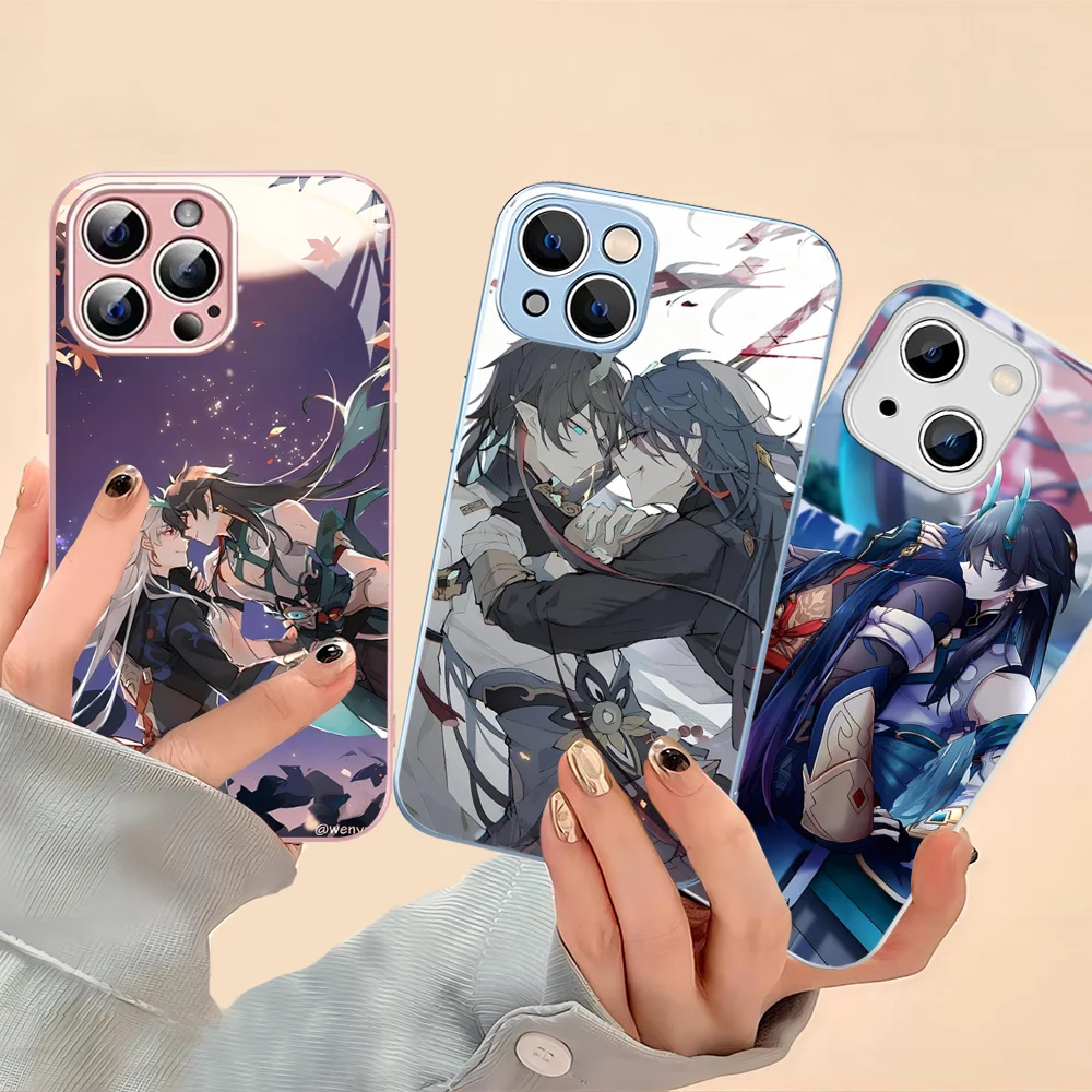 H-Honaki B-Blade x Dan Heng Phone Case For iPhone 14 13 12 Mini 11 Pro XS Max X XR Plus Tempered Glass Cover