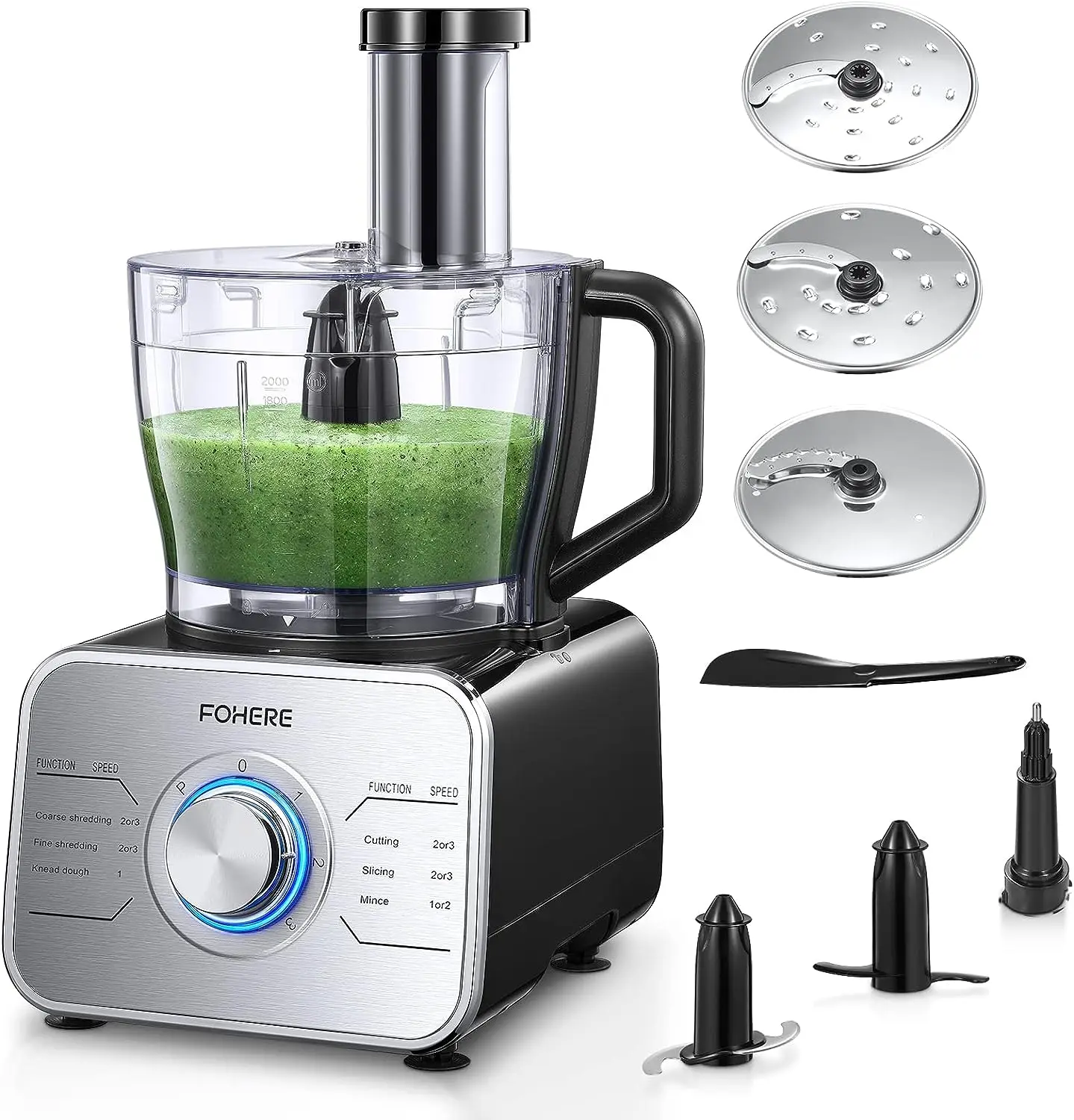 

Processor 12-Cup Vegetable Chopper with 3 Speeds Setting and LED light, Simple Operation for Dicing, Slicing, Shredding, Mincing