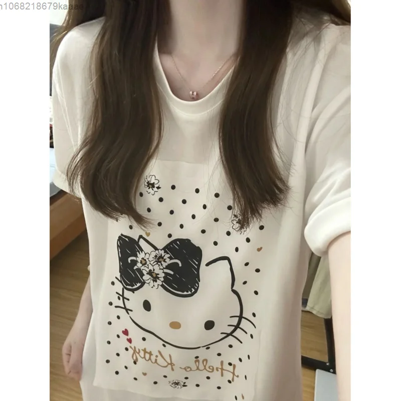Sanrio Hello Kitty милая женская футболка с круглым вырезом и длинными рукавами принтом