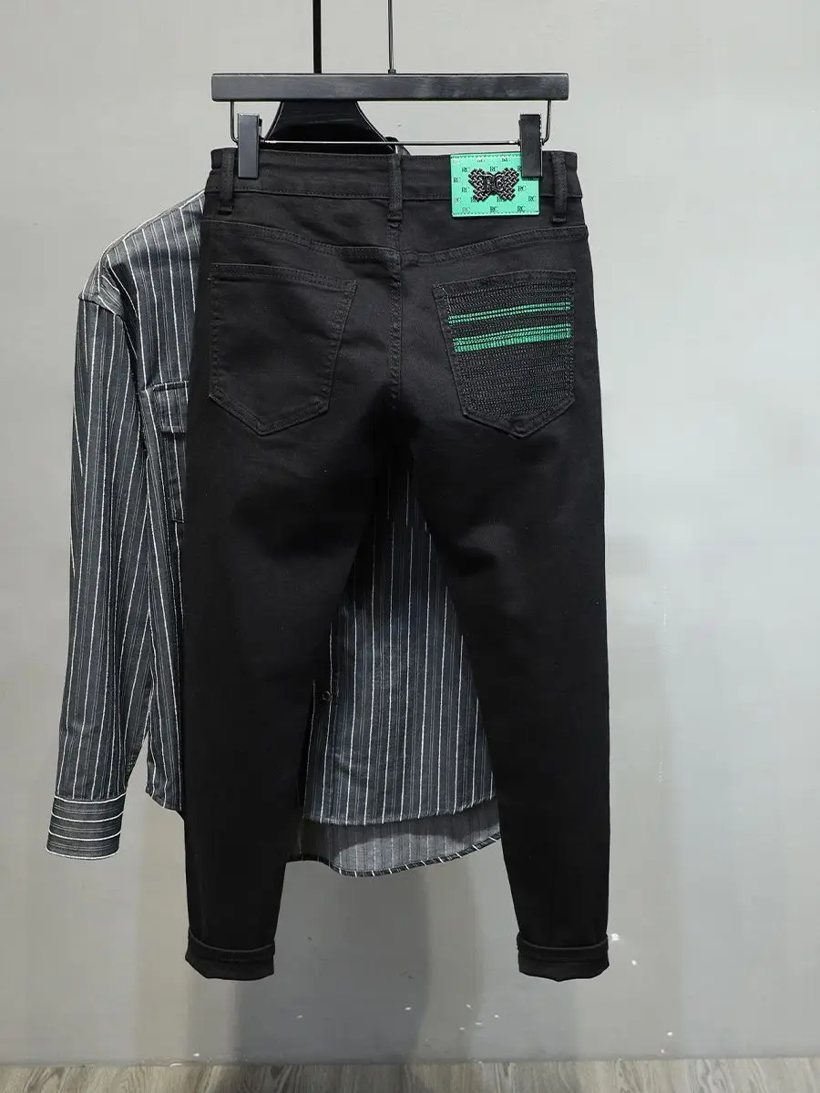 Роскошные Брендовые мужские джинсы Мужские Черные Облегающие повседневные для