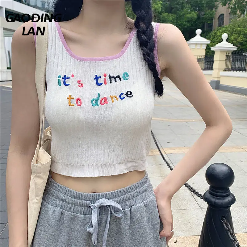 GAODINGLAN летние облегающие Женские трикотажные жилеты без рукавов в стиле