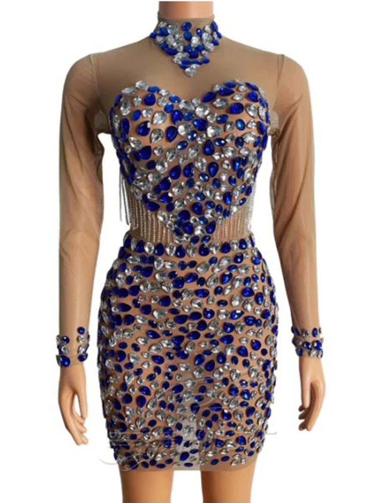 Высококачественное цветное популярное эластичное облегающее платье со стразами