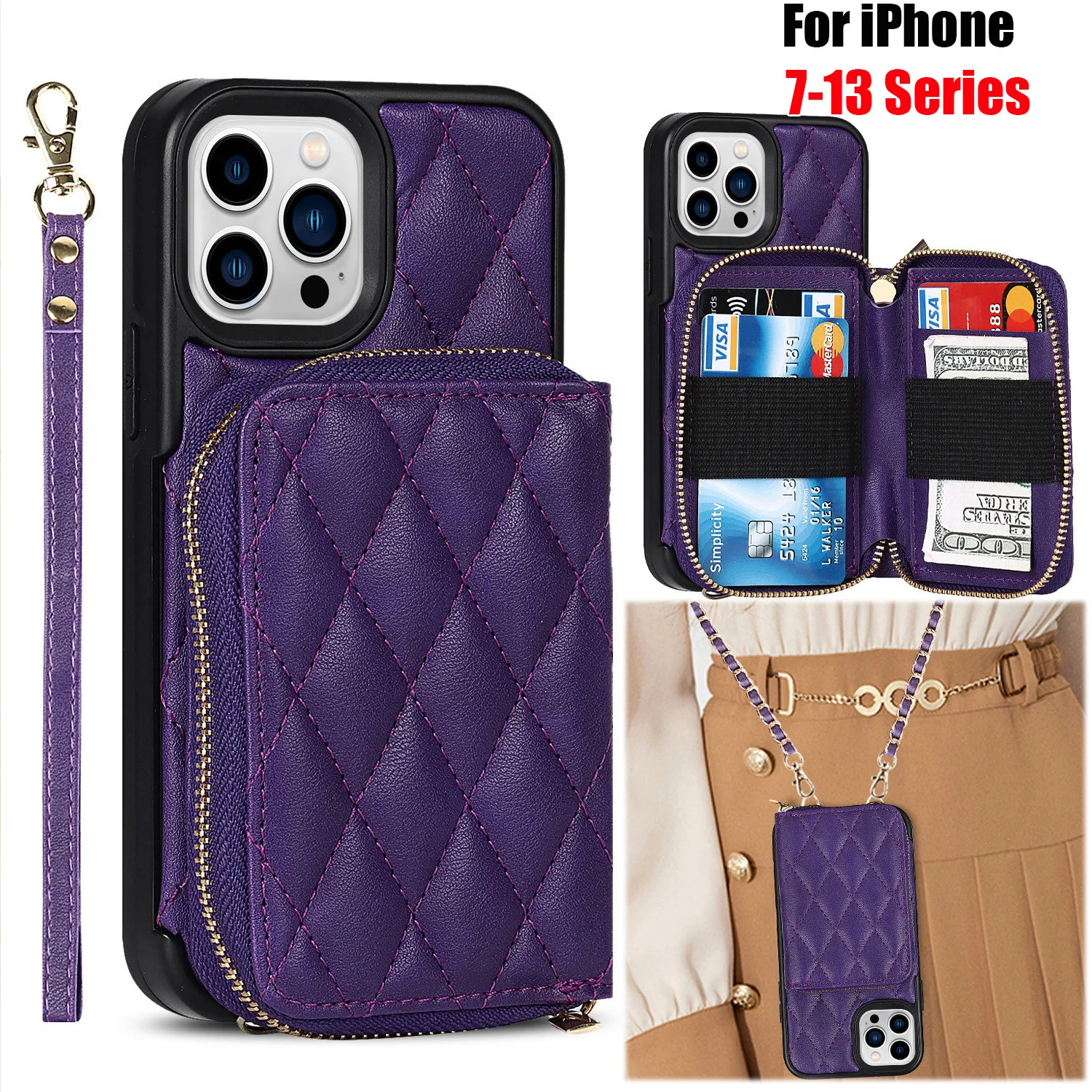 

Съемный кошелек, кожаный чехол через плечо для iPhone 11 12 13 Pro Max X XS 7 8 Plus, чехол-бумажник с ремешком и держателем для кредитных карт