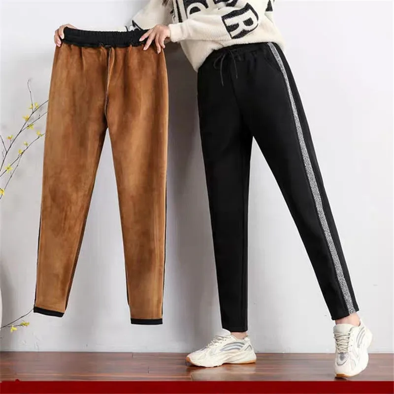 

Winter Velvet Thickened High Waist Pant Women Loose Wear Out Casual Warm Black Harem Pants Sweatpants Female Trousers