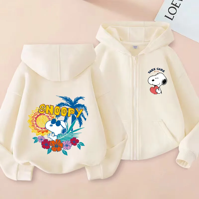 Snoopy Zipper Hoodies Girls Outdoors Sweatshirt Boys Winter Long Sleeve Harajuku Pullover Series Casual Hooded Kids Clothes Top