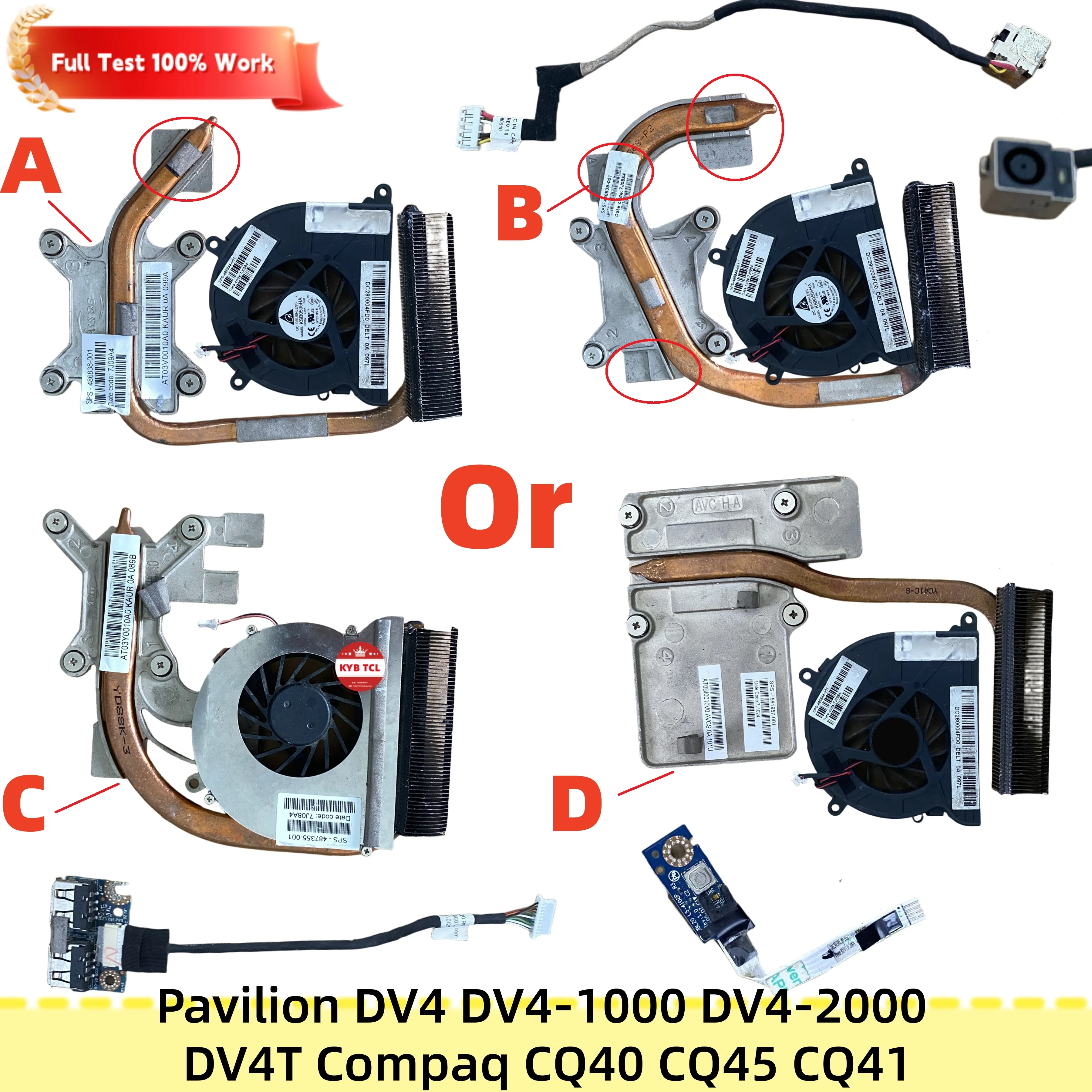 Фото LS-4101P LS-4102P 486844-001 487355-001 DA280004FS0 F0 DC02000IQ00 USB-плата или разъем питания DC IN, вентилятор с радиатором, плата кнопки питания для HP Pavilion DV4 DV4-1000 DV4-2000 DV4T Compaq CQ40 CQ45 CQ41 №1