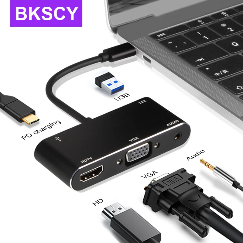 

USB-концентратор Thunderbolt 3 Type C на VGA HDMI-совместимый 4K Usb3.0 концентратор для Macbook Samsung Galaxy S20/S10/S9 Huawei Mate 20/P30