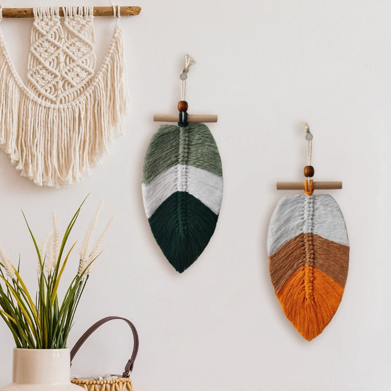 

Bohemian wind woven leaves hanging ornaments wall hanging jewelry set of 2 decorative crafts hanging tapestry